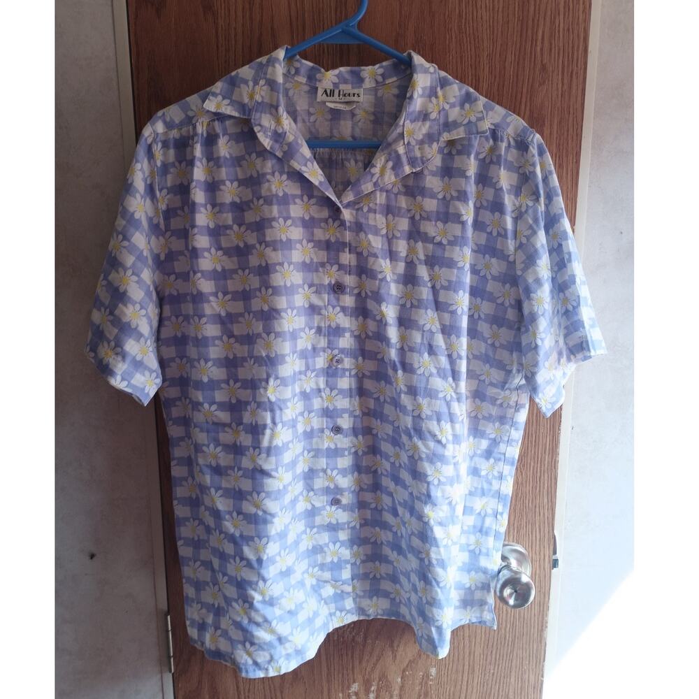 Vintage Floral Button Up Blouse Boxy Fit Relaxed Medium Resort Retro USA